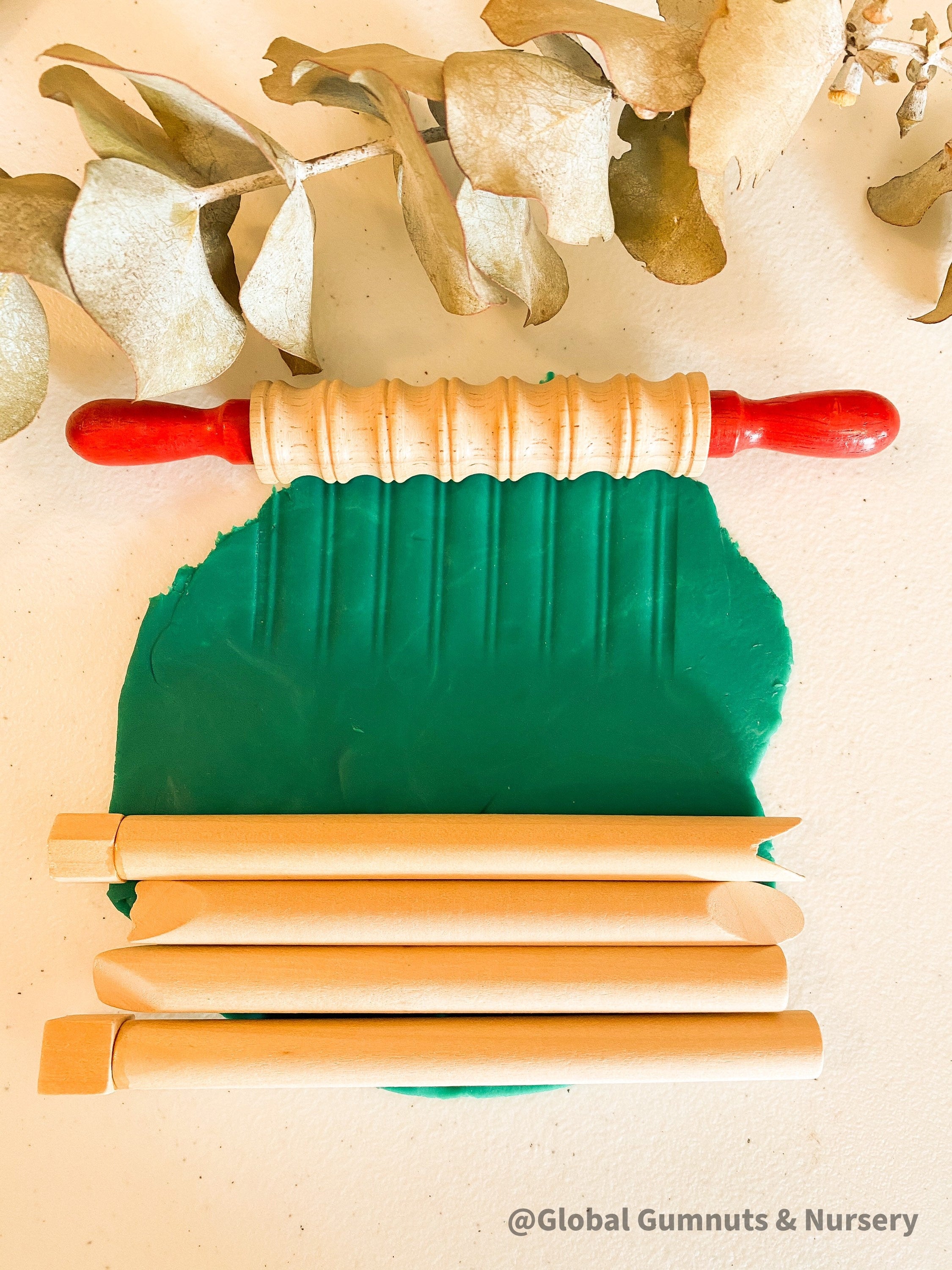 Wood Pattern Makers Set: Set of wooden tools for creating patterns and textures in clay or playdough, perfect for creative play.