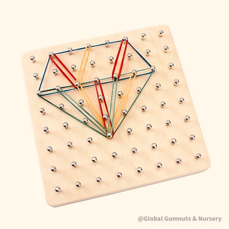 Play boards, Montessori wooden geoboard with 24pcs pattern cards and rubber bands.
