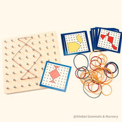 Play boards, Montessori wooden geoboard with 24pcs pattern cards and rubber bands.
