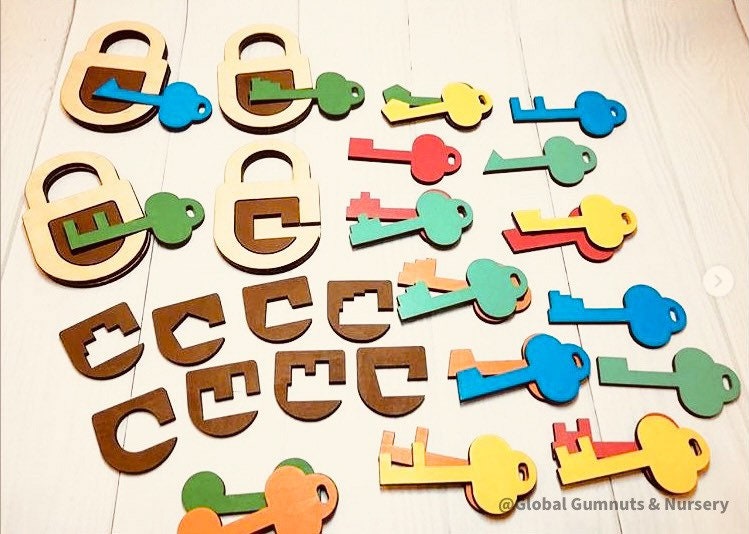 Wooden keys puzzle, a fun and educational activity.