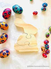 Wooden Bunny Rabbit Puzzle: Handmade rabbit puzzle for Easter-themed decor or play.
