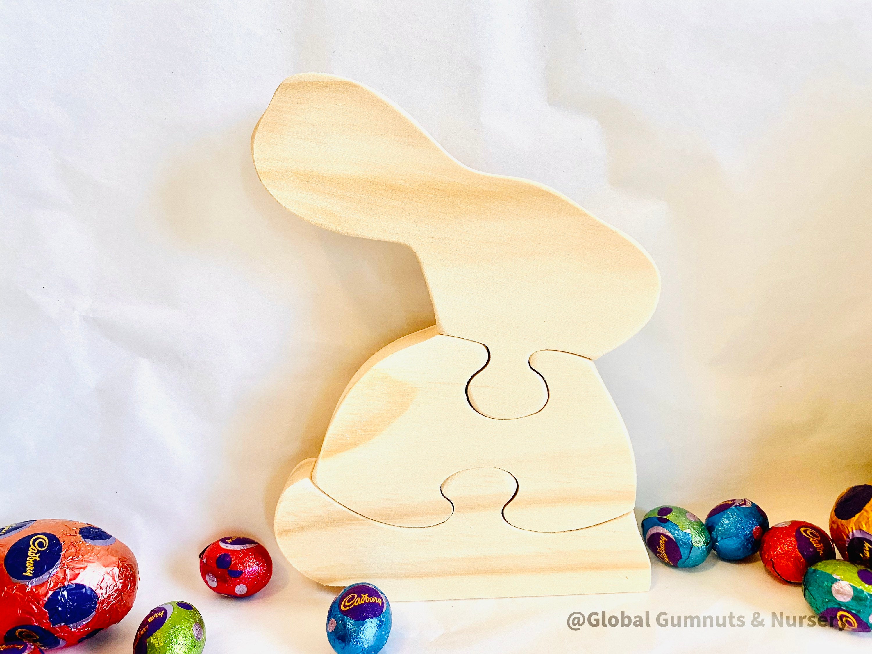 Wooden Bunny Rabbit Puzzle: Handmade rabbit puzzle for Easter-themed decor or play.