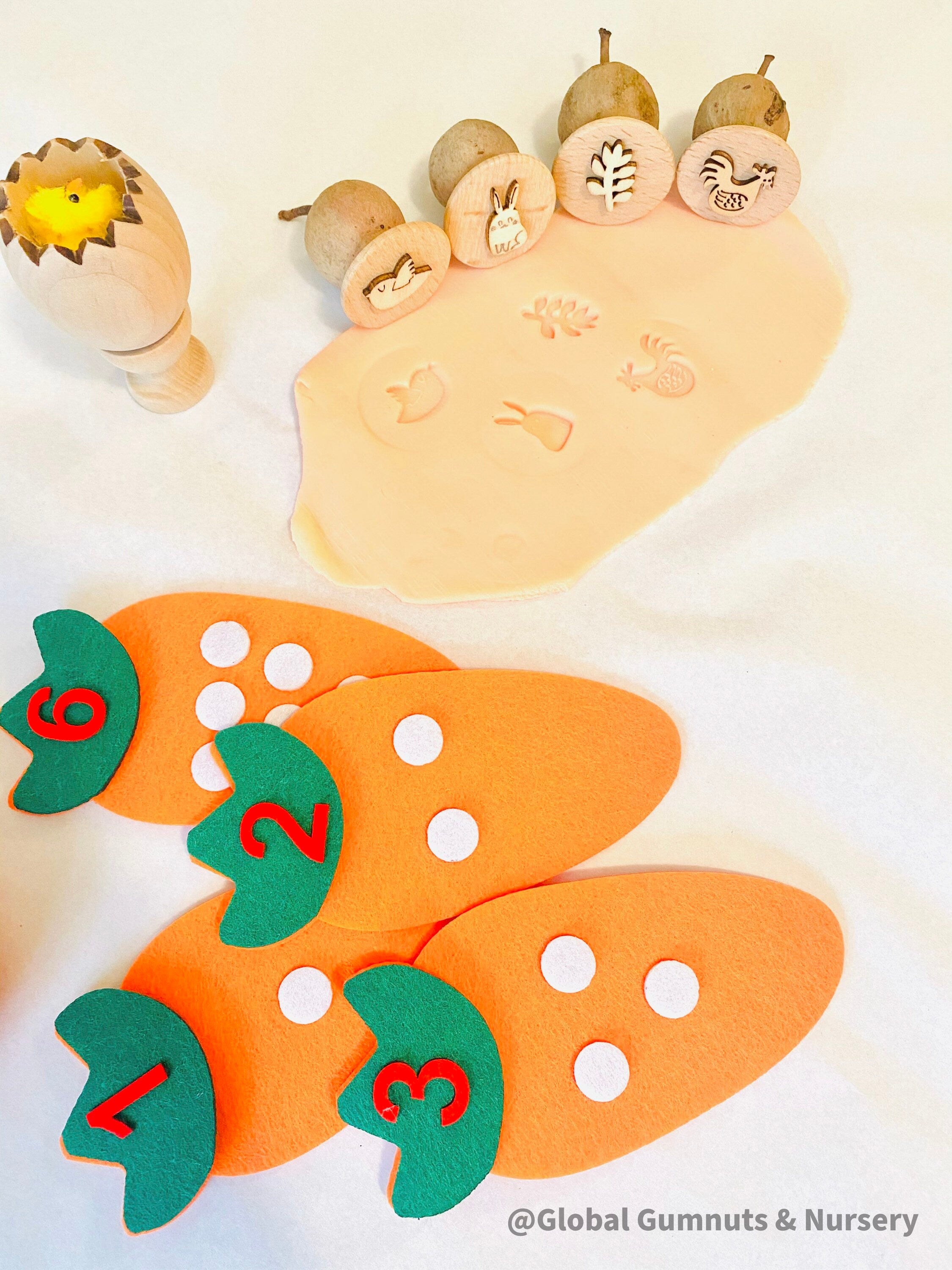Easter Gumnut Stamps: Four-piece Easter-themed nature stamp set.