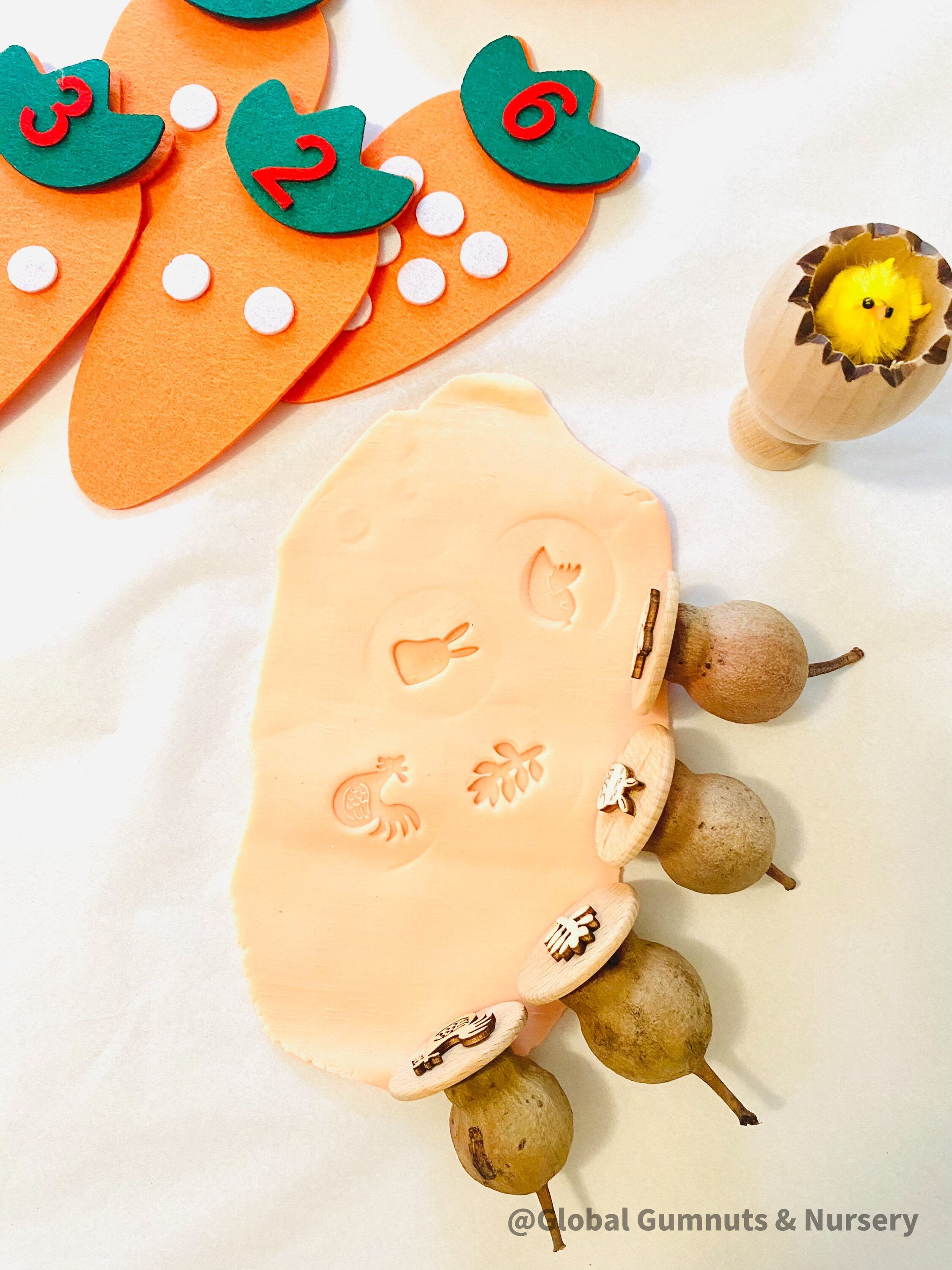 Easter Gumnut Stamps: Four-piece Easter-themed nature stamp set.