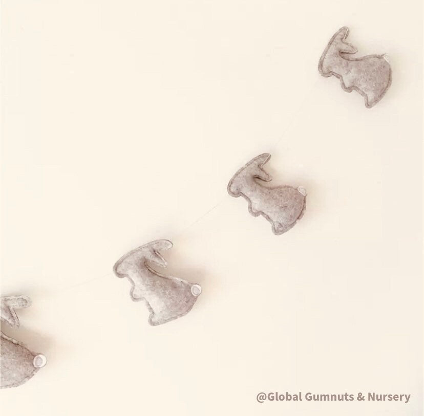 Rabbit wool garland, a gender-neutral Easter bunting or nursery decor.
