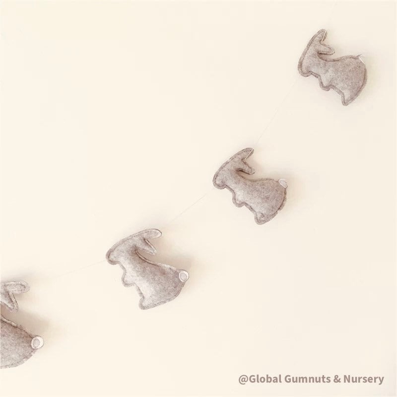 Rabbit wool garland, a gender-neutral Easter bunting or nursery decor.