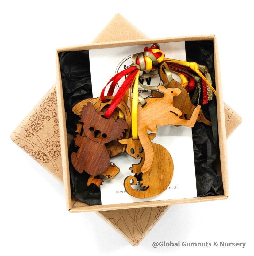 Set of 6 Australian animal Christmas ornaments, featuring beautifully handcrafted designs perfect for adding a Down Under vibe to your holiday decor.