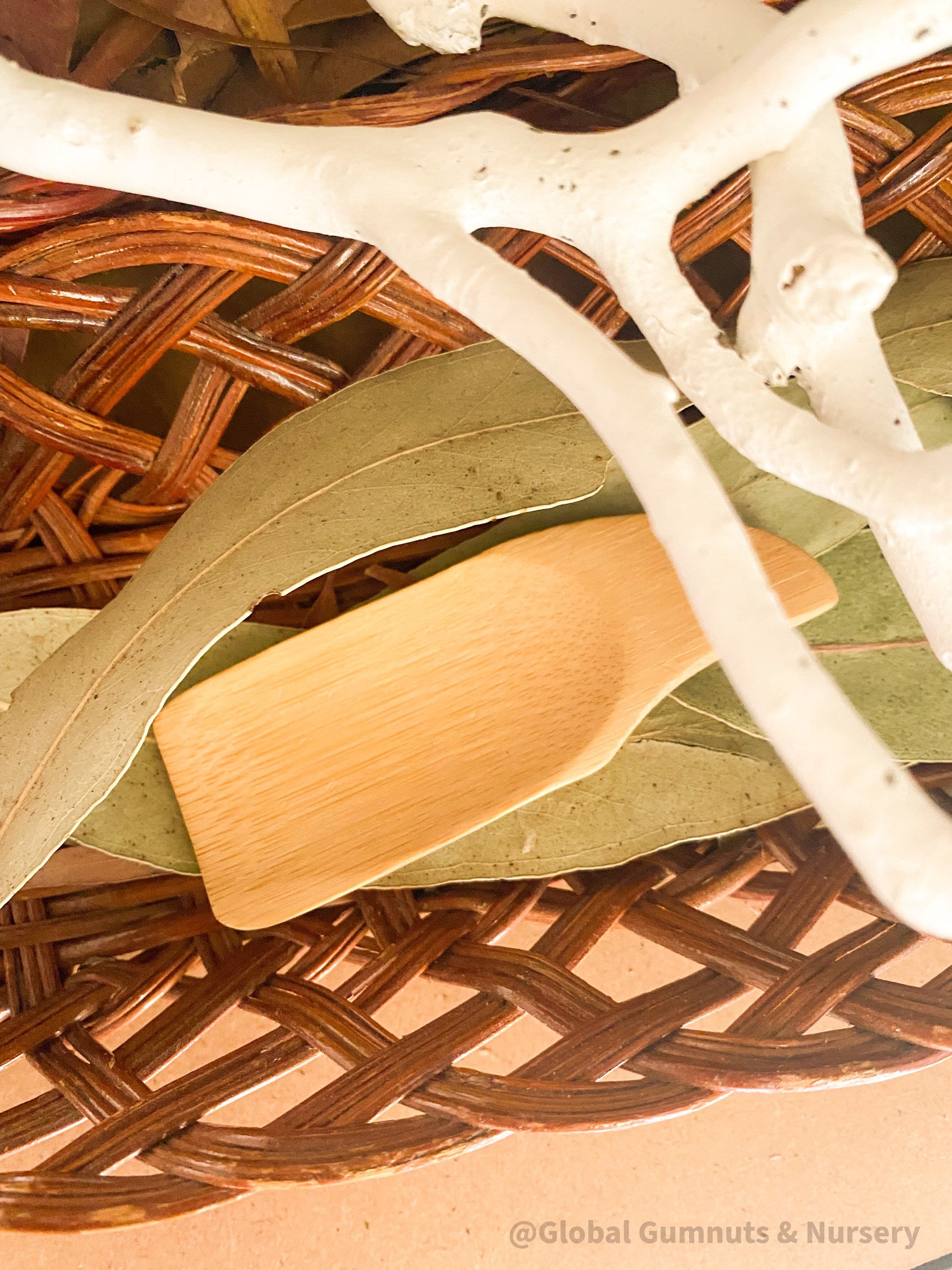 Flat rectangle scooper made of natural wood, perfect for sensory play and Montessori activities.
