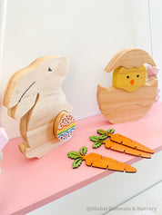 Wooden Carrots: Eco-friendly, water-coloured wooden carrots.