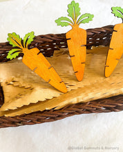 Wooden Carrots: Eco-friendly, water-coloured wooden carrots.