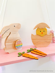 Wooden Carrots: Eco-friendly, water-coloured wooden carrots.