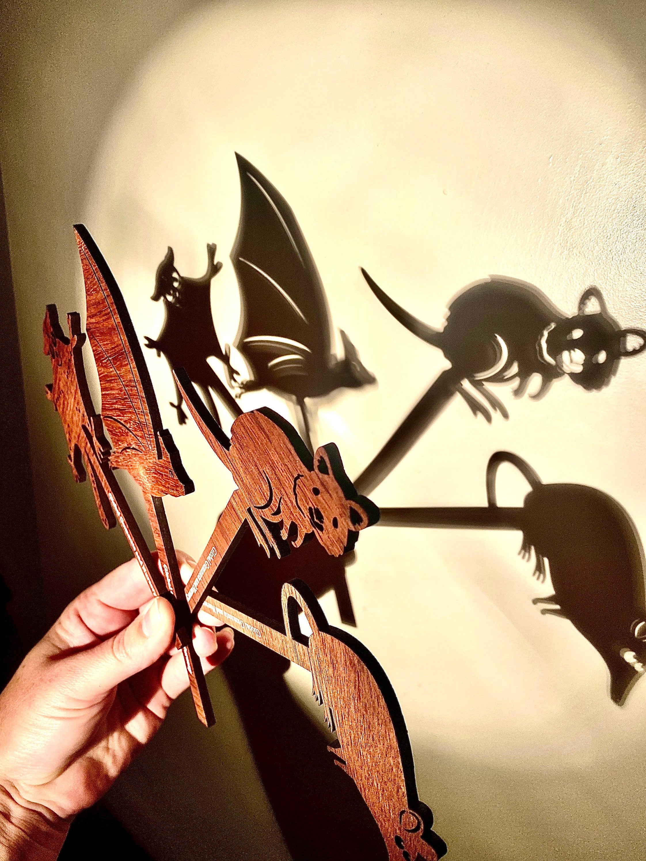Wooden Shadow Puppets Set: Animal-themed puppets for imaginative storytelling.