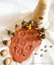 Honeybee Stamp Set: Eight-piece Gumnut stamp set with a beekeeping theme.