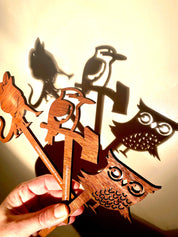 Wooden Shadow Puppets Set: Animal-themed puppets for imaginative storytelling.