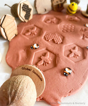 Honeybee Stamp Set: Eight-piece Gumnut stamp set with a beekeeping theme.