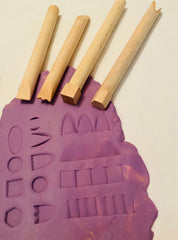 Wood Pattern Makers Set: Set of wooden tools for creating patterns and textures in clay or playdough, perfect for creative play.
