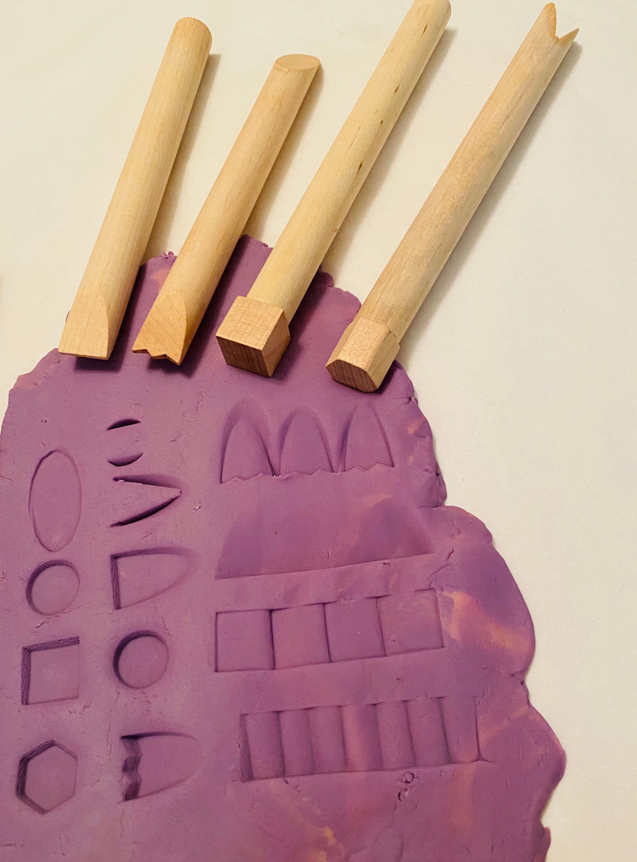 Wood Pattern Makers Set: Set of wooden tools for creating patterns and textures in clay or playdough, perfect for creative play.