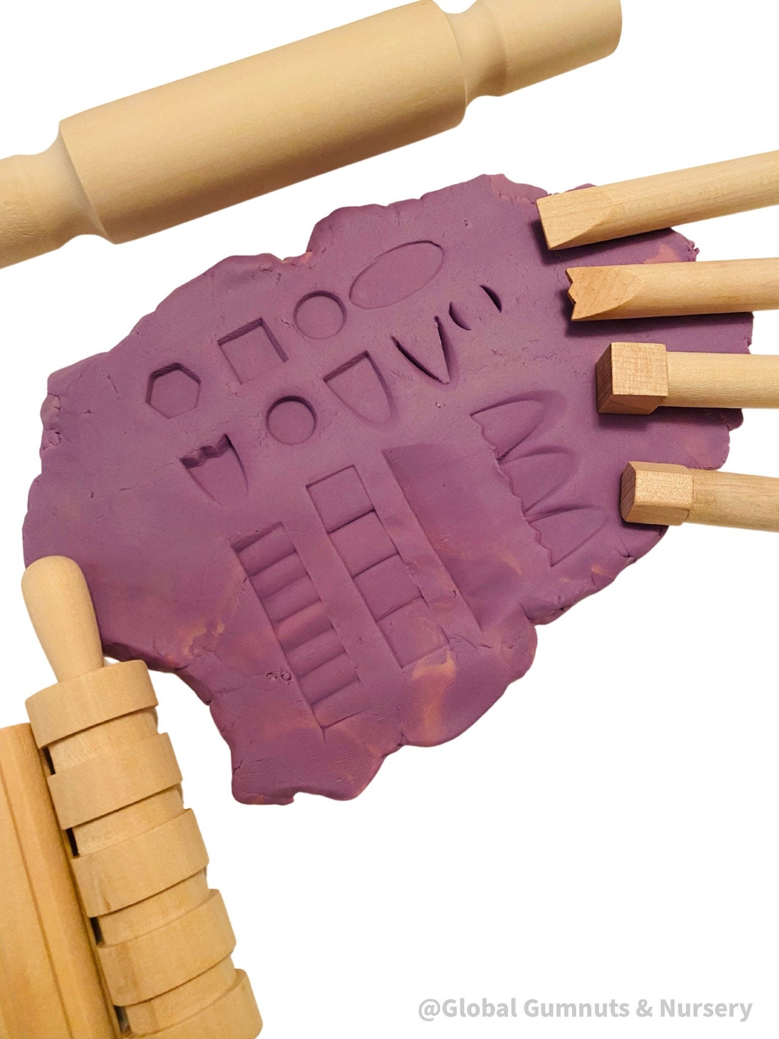 Wood Pattern Makers Set: Set of wooden tools for creating patterns and textures in clay or playdough, perfect for creative play.