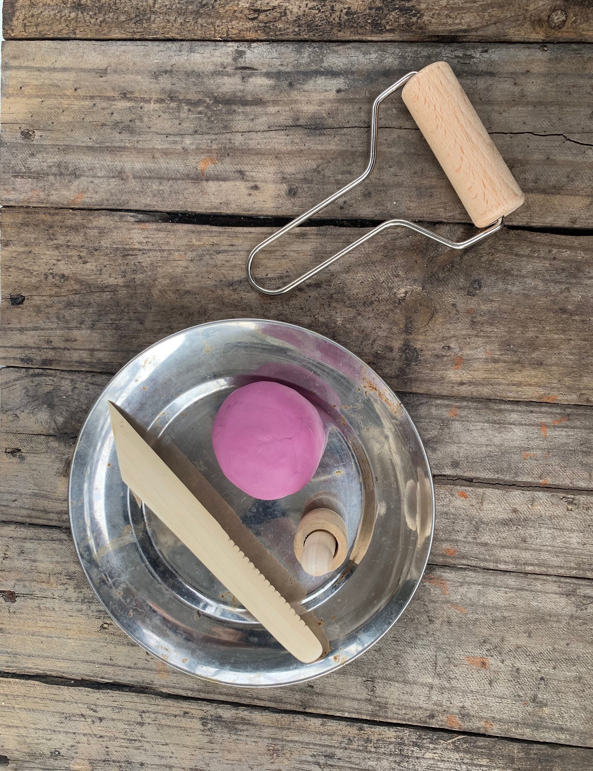 Play Dough Rolling Pin: Wooden roller for sensory tools and play.