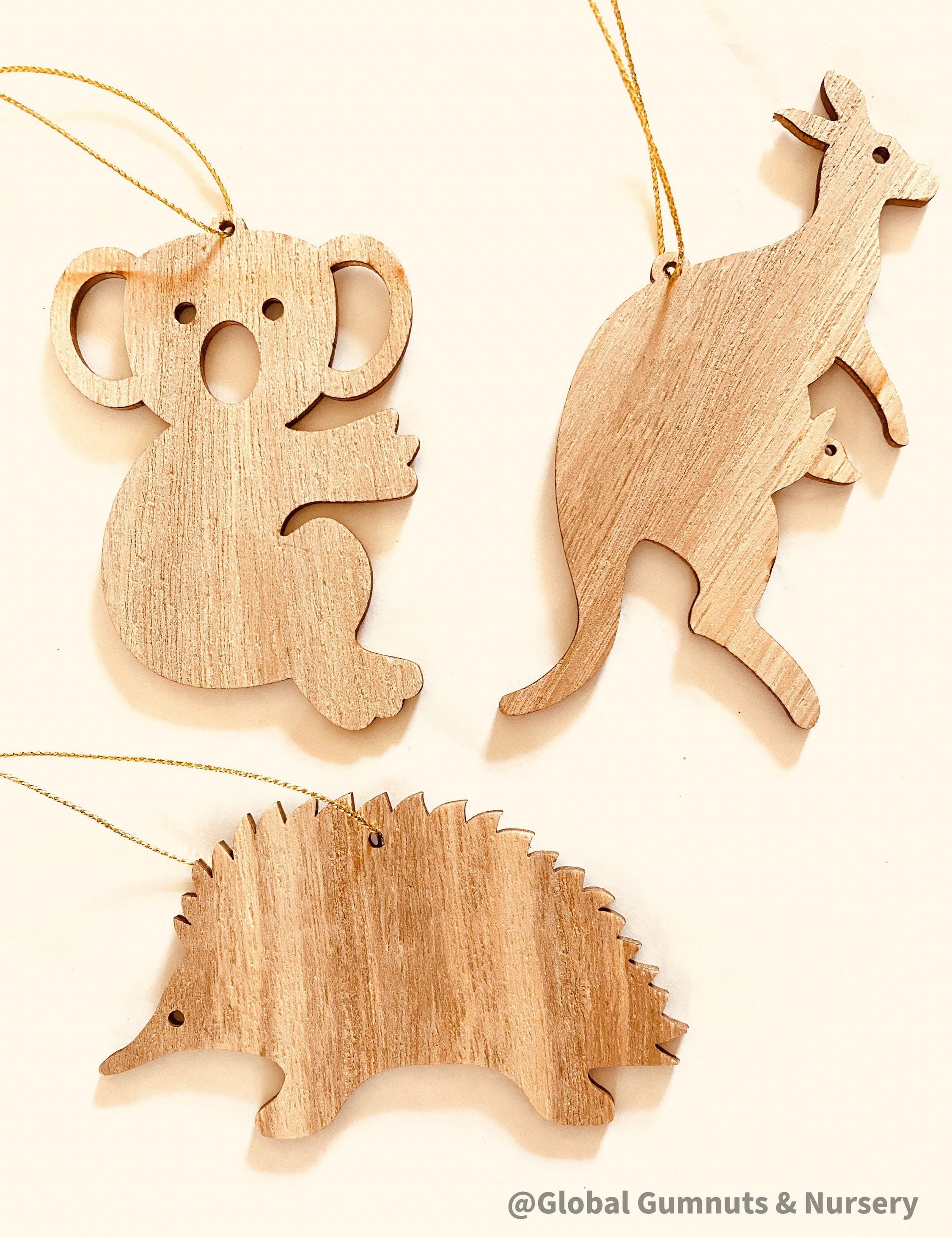 Australian animal Christmas ornaments, available as a set of 3 or individually. Handcrafted for a festive touch.