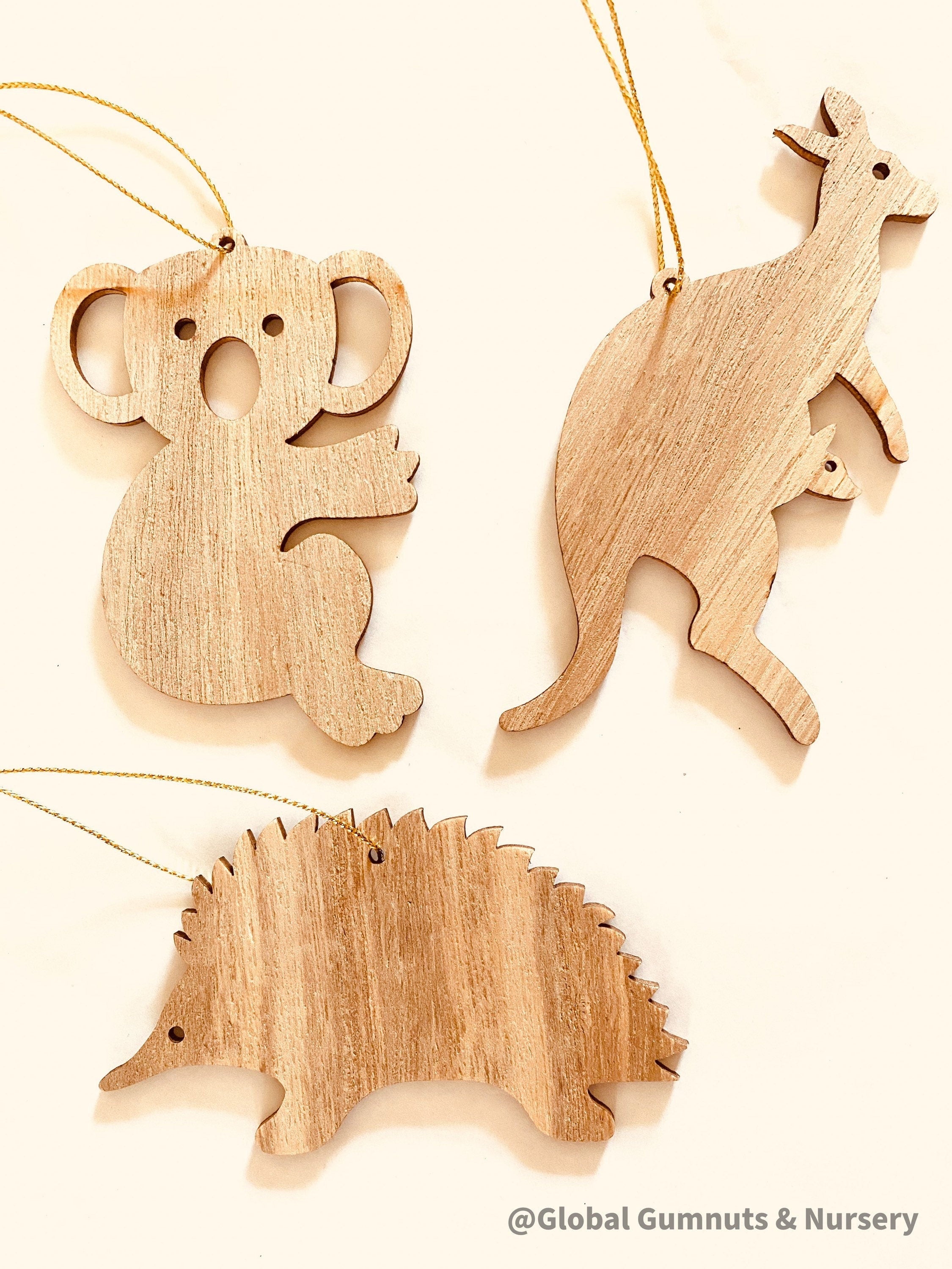 Australian animal Christmas ornaments, available as a set of 3 or individually. Handcrafted for a festive touch.