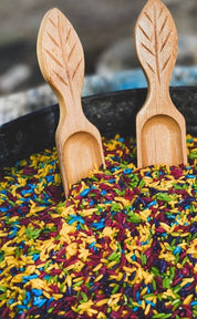Natural Leaf Flat Scooper: Flat wooden scoop for sensory exploration.