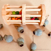 Wooden rainmaker toy in two sizes, a magical sensory and musical toy for kids.