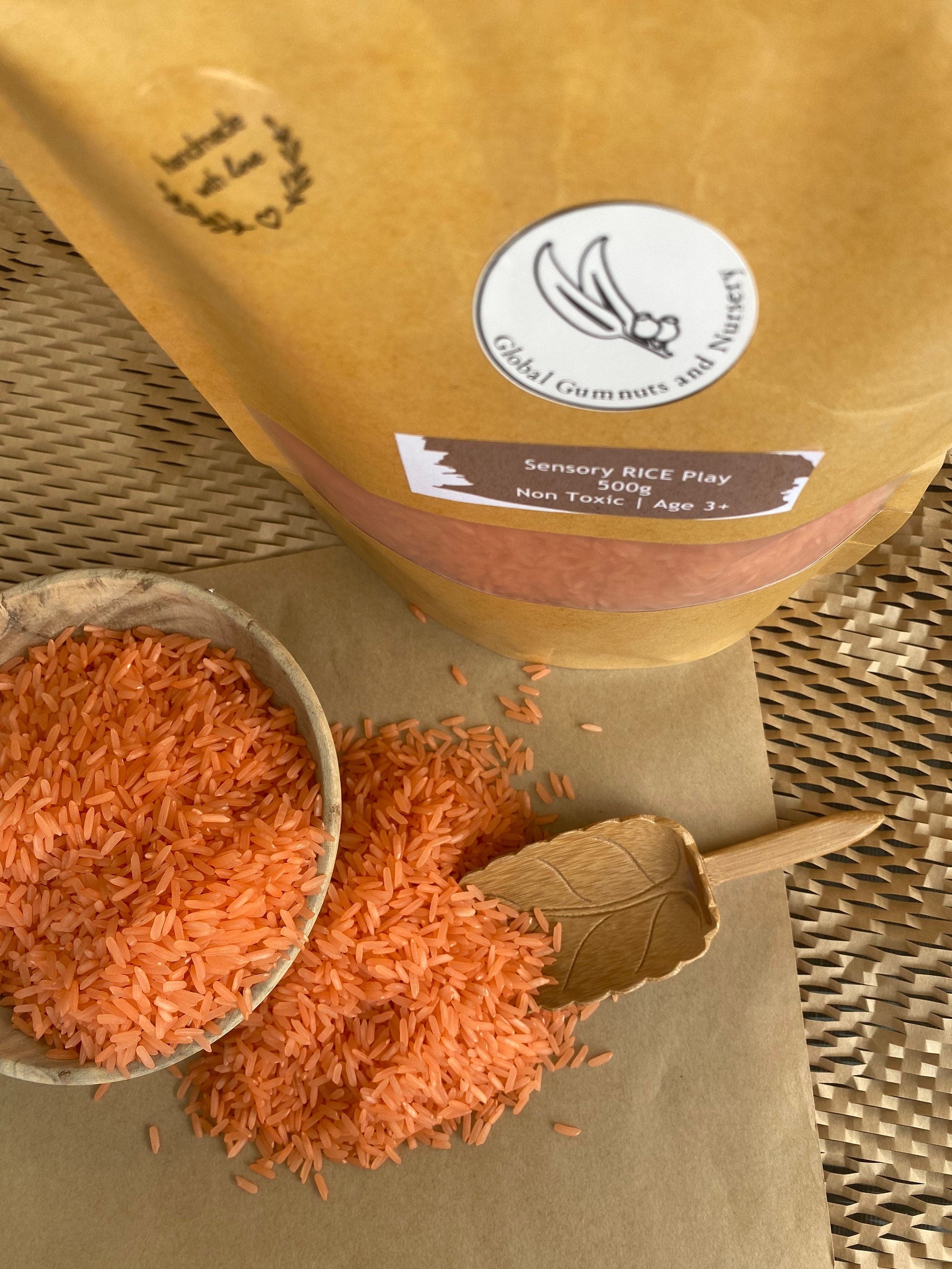 Vibrant Sensory Rice: Colourful sensory rice available in seven rainbow colours, designed for creative sensory play, with optional tool sets.