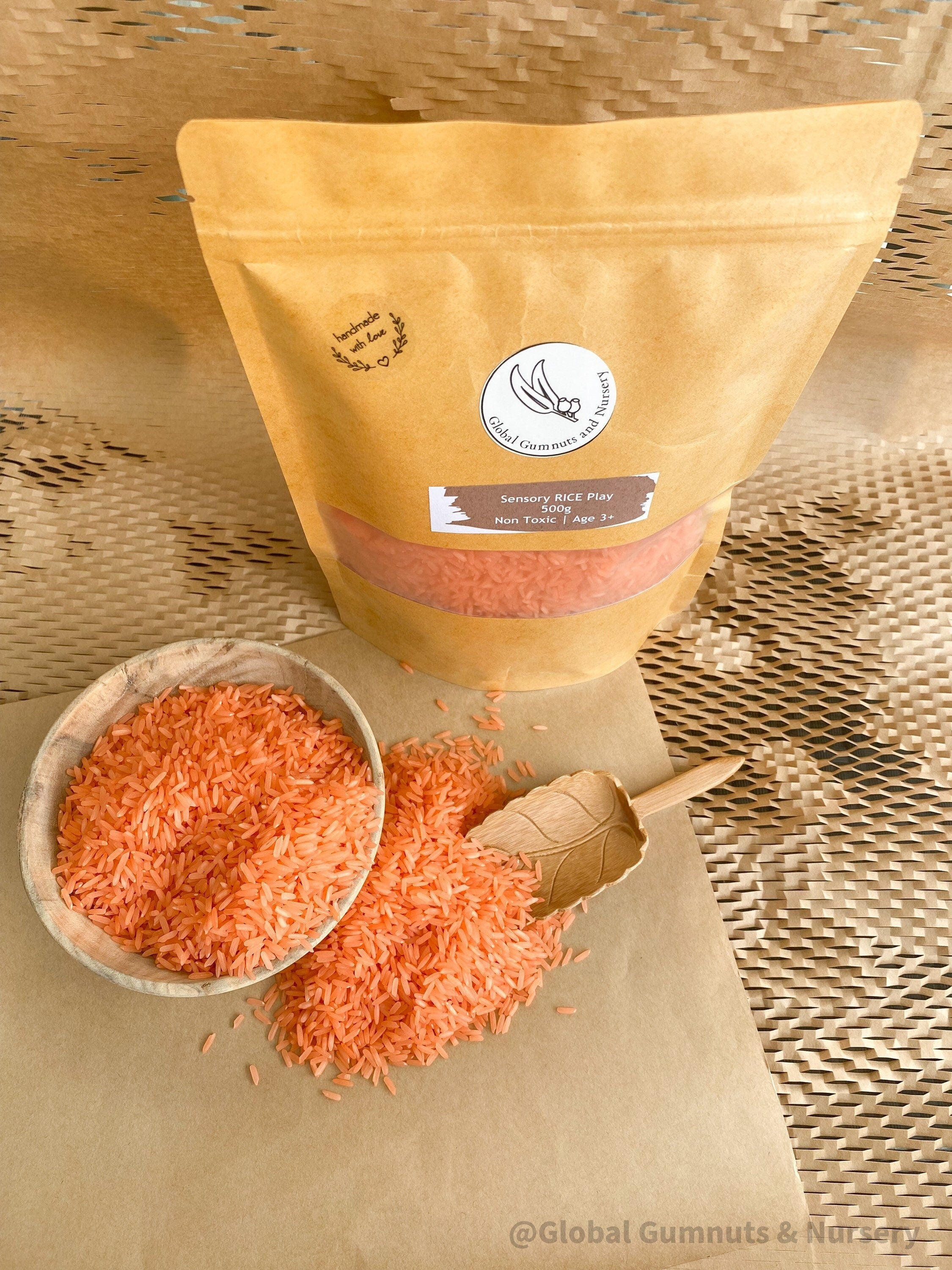 Vibrant Sensory Rice: Colourful sensory rice available in seven rainbow colours, designed for creative sensory play, with optional tool sets.
