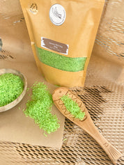 Green Sensory Rice: 200 or 400 grams of vibrant green sensory rice for play.