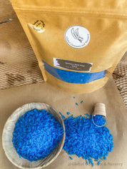 Blue Vibrant Sensory Rice: Coloured sensory rice in blue, available in 200 or 400 grams.