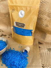 Blue Vibrant Sensory Rice: Coloured sensory rice in blue, available in 200 or 400 grams.