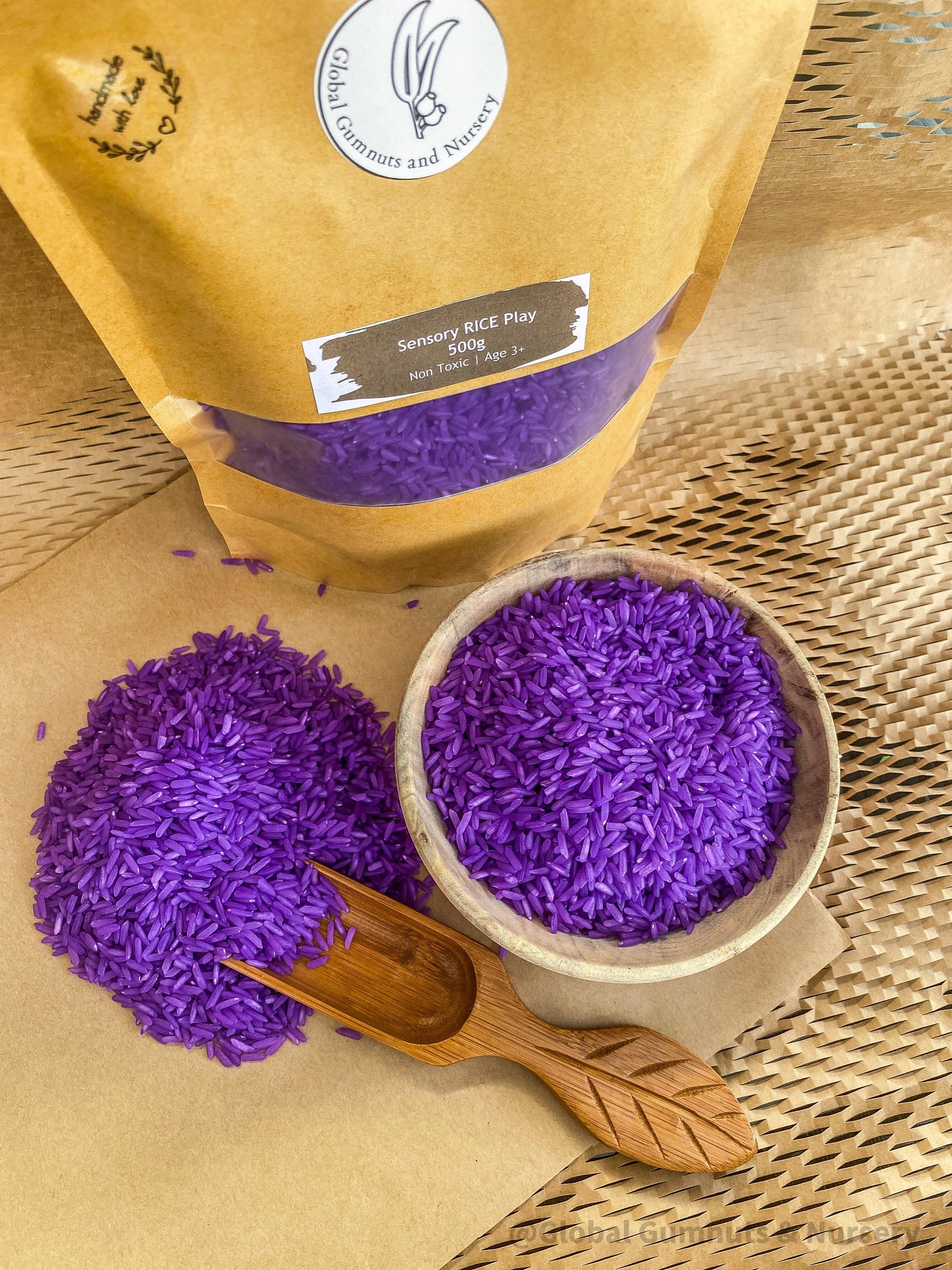 Purple Violet Sensory Rice: Vibrant sensory rice in rainbow hues.