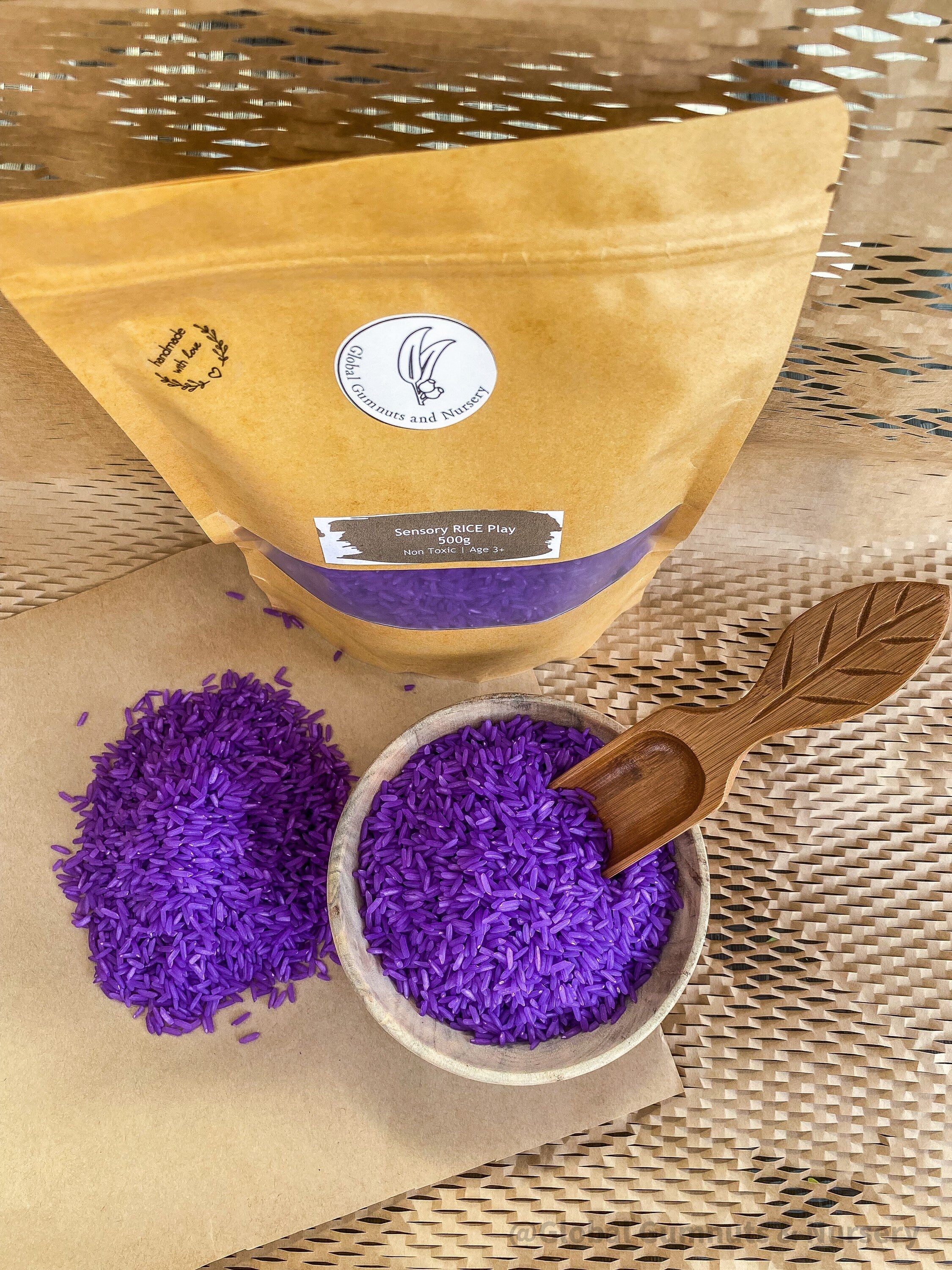 Purple Violet Sensory Rice: Vibrant sensory rice in rainbow hues.