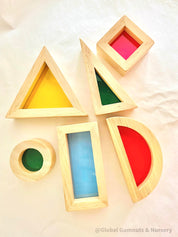 Shapes Chalkboard Set: Nine-piece wooden chalkboard set featuring common shapes, designed for colour learning and sensory play.