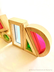 Shapes Chalkboard Set: Nine-piece wooden chalkboard set featuring common shapes, designed for colour learning and sensory play.