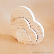 Handmade Wooden Heart Puzzle: Three-piece heart puzzle for play or Valentine's decor.