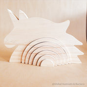 Wooden Unicorn Rainbow – Seven-Piece Set: Magical seven-piece wooden unicorn set, ideal for imaginative play or decor.