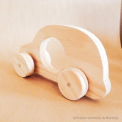 Wheeler Car with Window – Push Pull Toy: Wooden car with a clear window, designed for toddlers as a first vehicle toy.