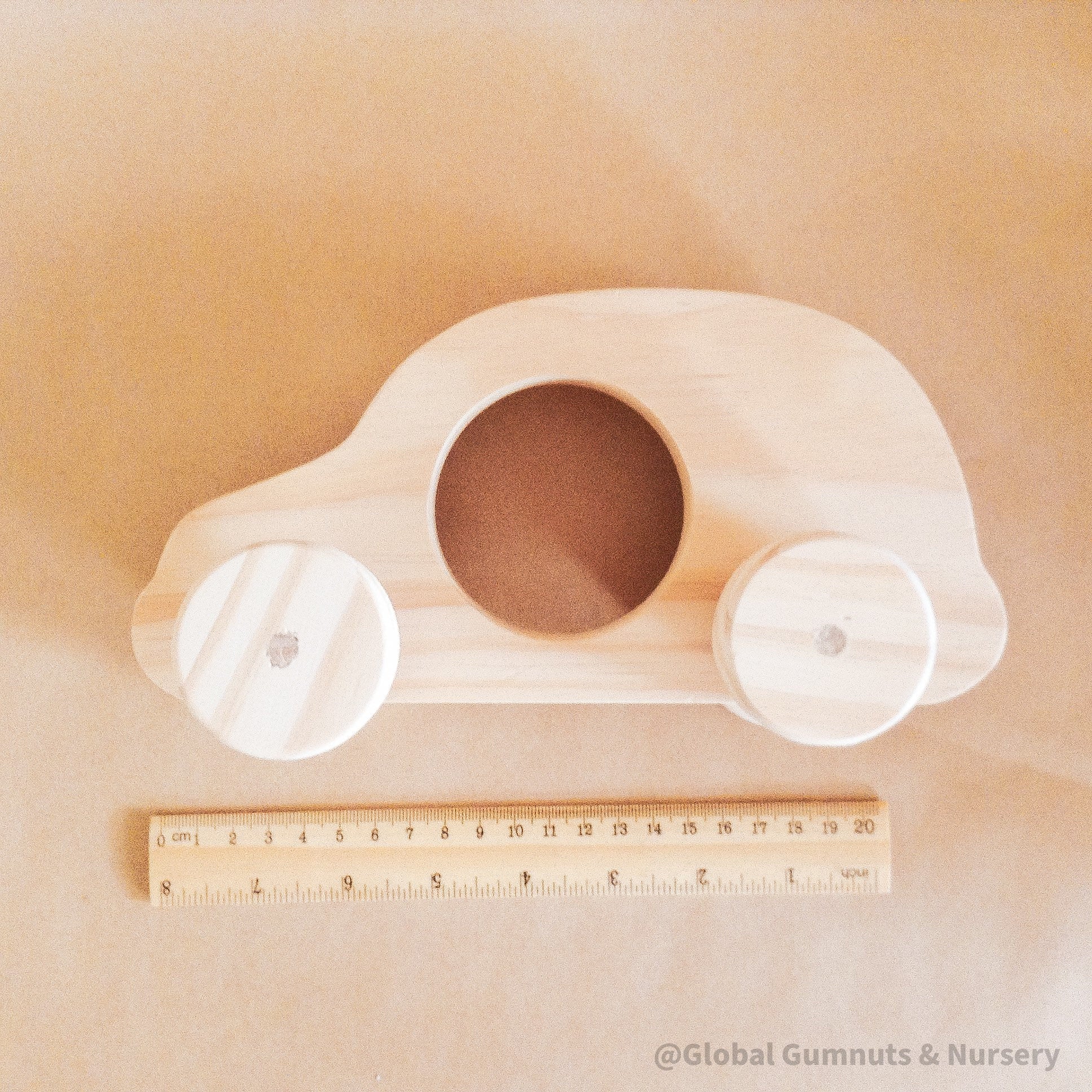 Wheeler Car with Window – Push Pull Toy: Wooden car with a clear window, designed for toddlers as a first vehicle toy.