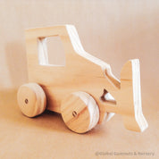 Bulldozer Wooden Toy – My First Car Gift: Wooden bulldozer toy for toddlers, designed to foster imagination and vehicle play.
