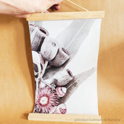 Pink flowering gum & gumnut canvas art, a charming decor piece.