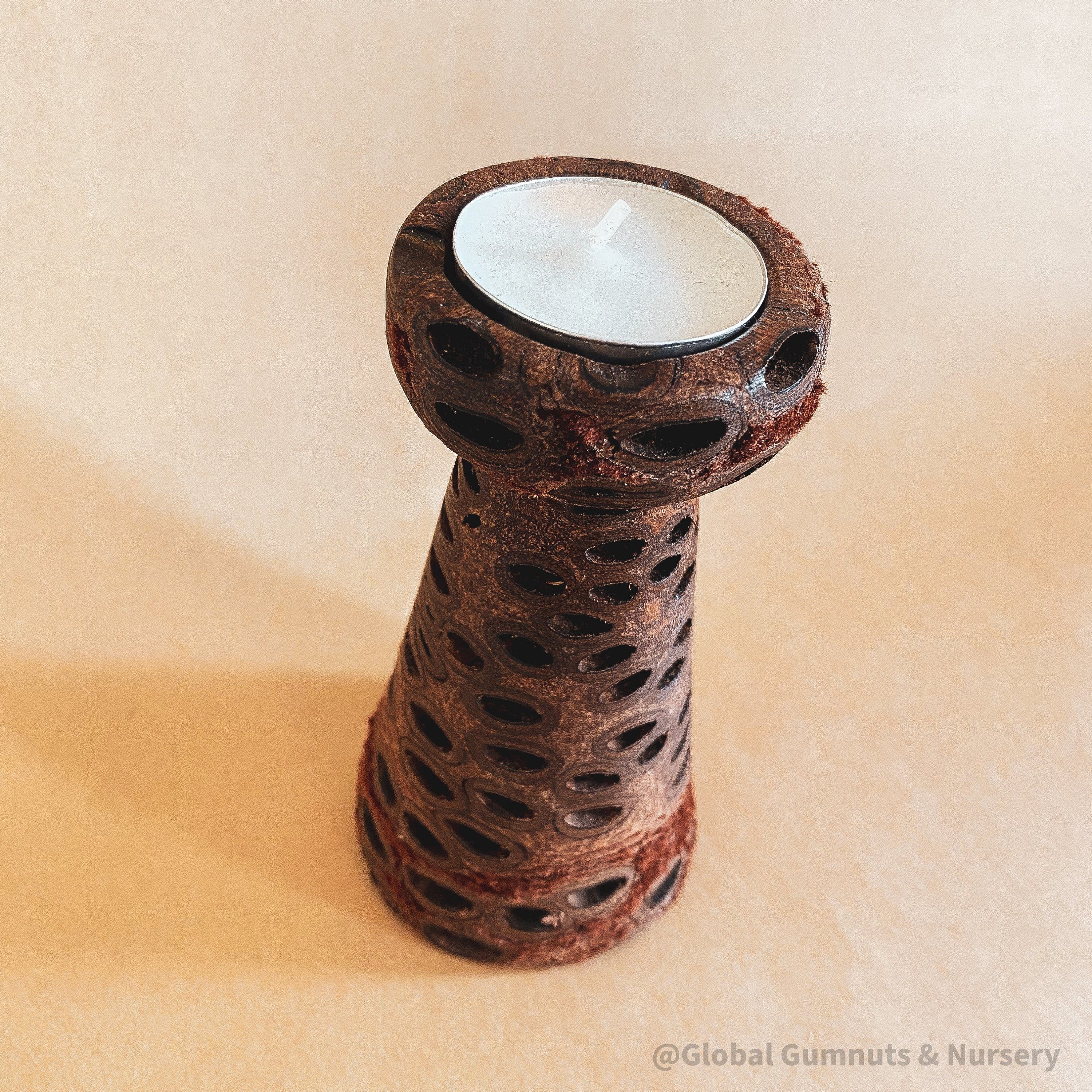 tall vase banksia tea light candle: elegant banksia vase with tealight holder.