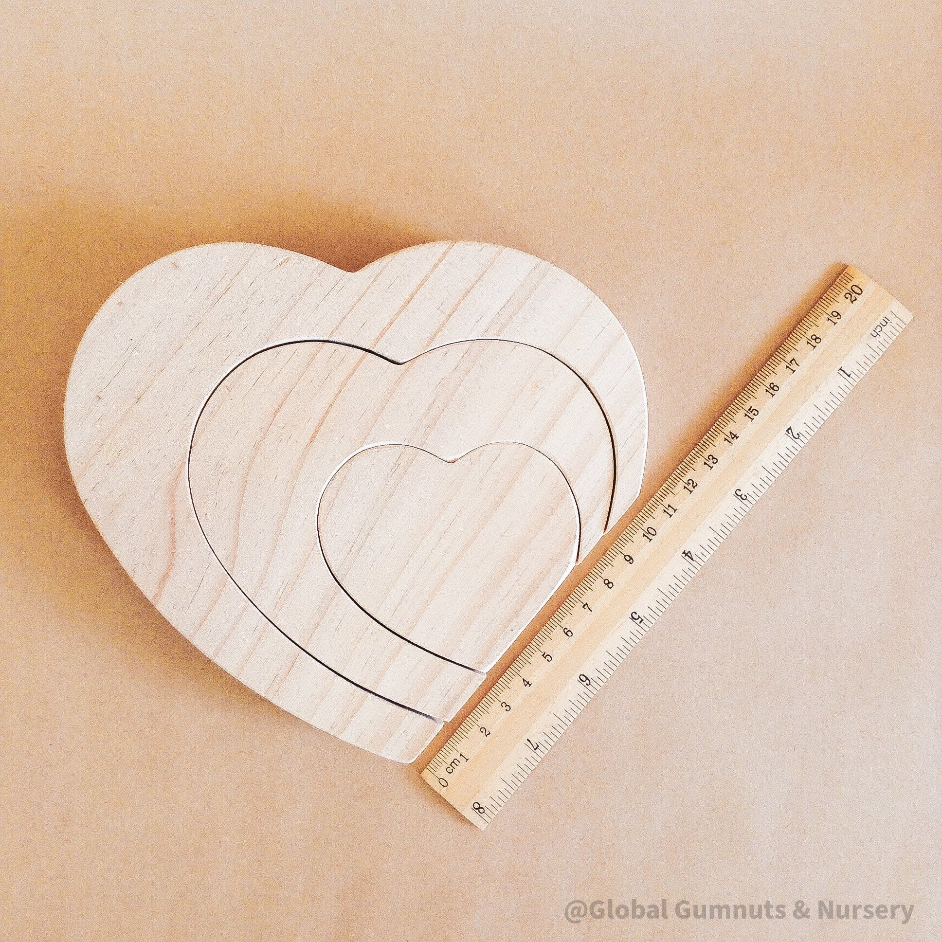 Handmade Wooden Heart Puzzle: Three-piece heart puzzle for play or Valentine's decor.