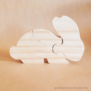 Rabbit Puzzle – Eating Rabbit Design: Handcrafted wooden puzzle featuring a cute rabbit, perfect for Easter decorations or small world play.