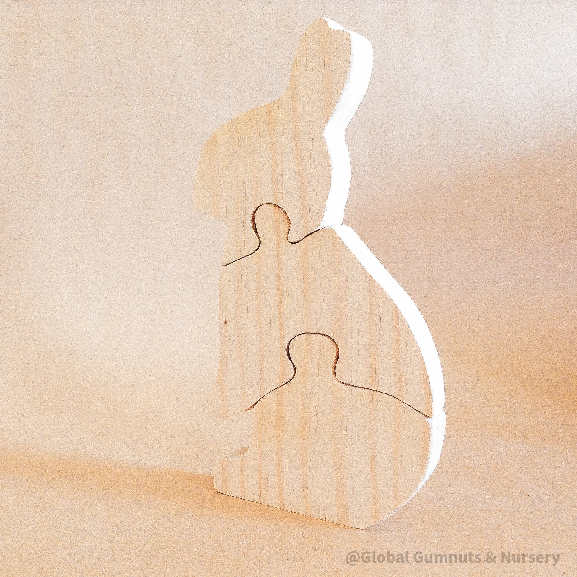 Tall Bunny Puzzle – Handmade in Australia: Three-piece wooden bunny puzzle, great for Easter or as an Australian handmade gift.