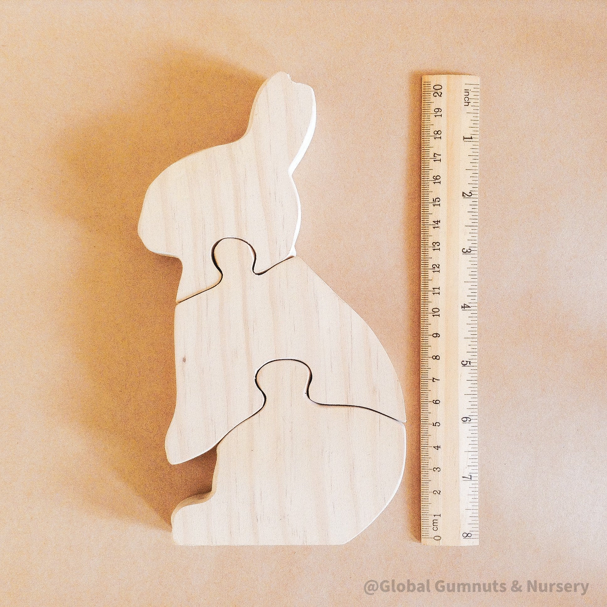 Tall Bunny Puzzle – Handmade in Australia: Three-piece wooden bunny puzzle, great for Easter or as an Australian handmade gift.