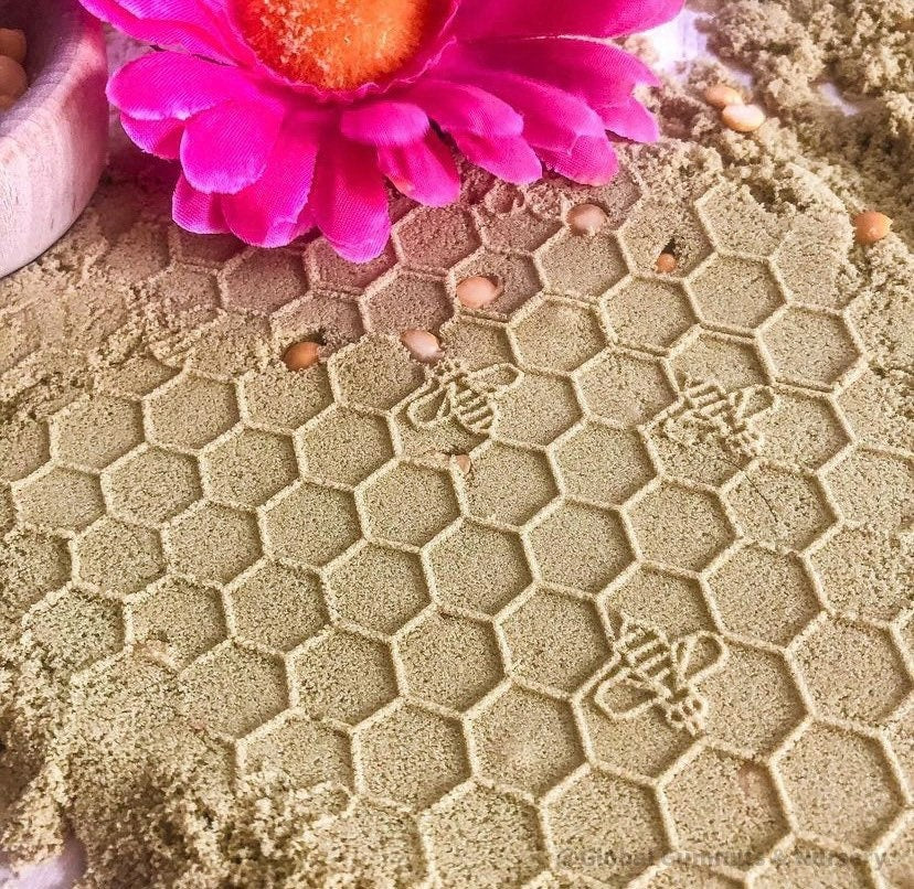 Honeycomb & Bees Rolling Pin: Wooden rolling pin with honeybee pattern for baking and crafting.