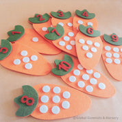 Fabric Counting Carrots: Set of 10 fabric carrots for educational play and counting.