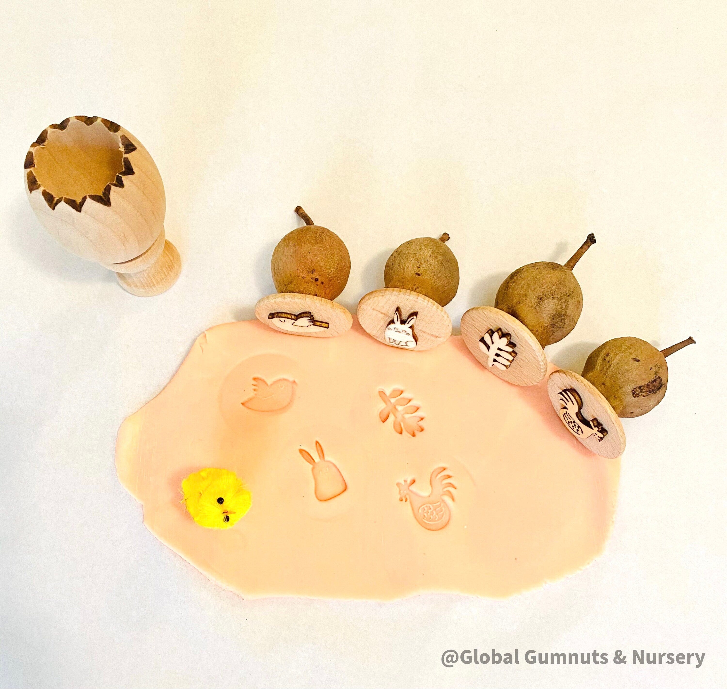 Easter Gumnut Stamps: Four-piece Easter-themed nature stamp set.